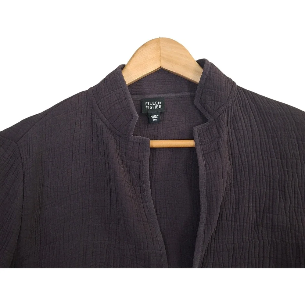 Eileen Fisher Open Front Jacket Womens XS Purple Silk Rayon Crinkle Gauze